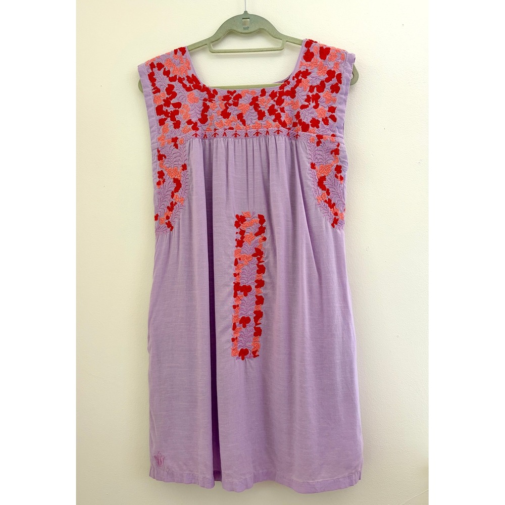 J.Marie Size S Lavender Embroidered Floral Shift Dress Boho Sleeveless Mini